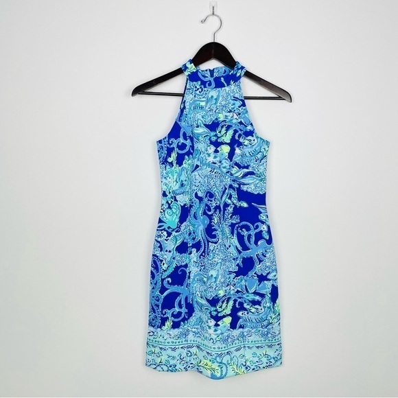 ❤️ LILLY PULITZER Krista scuba Shift Dress In Blue Current Sea Sirens K7 - Picture 2 of 8